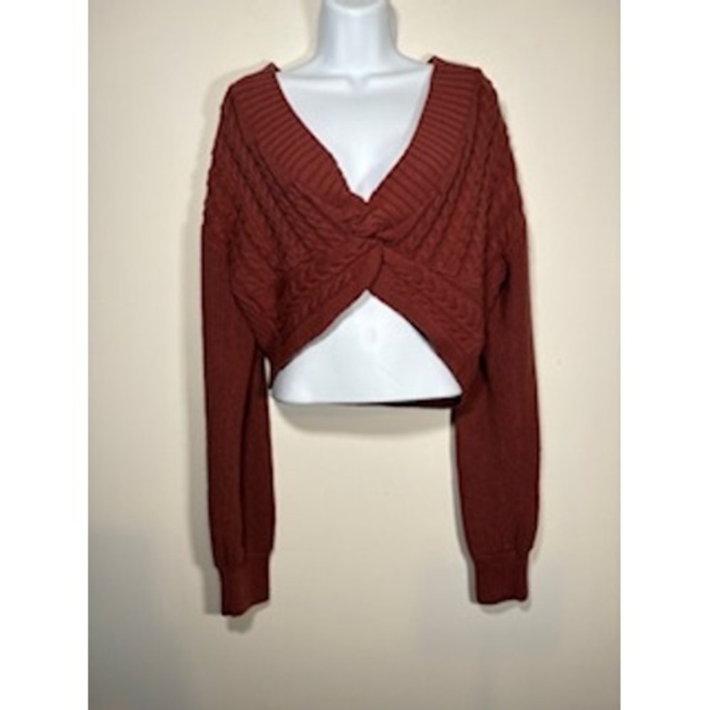 Free People Emile Twist Front Cropped Sweater Rust Brown Large Boho Y2K Festival